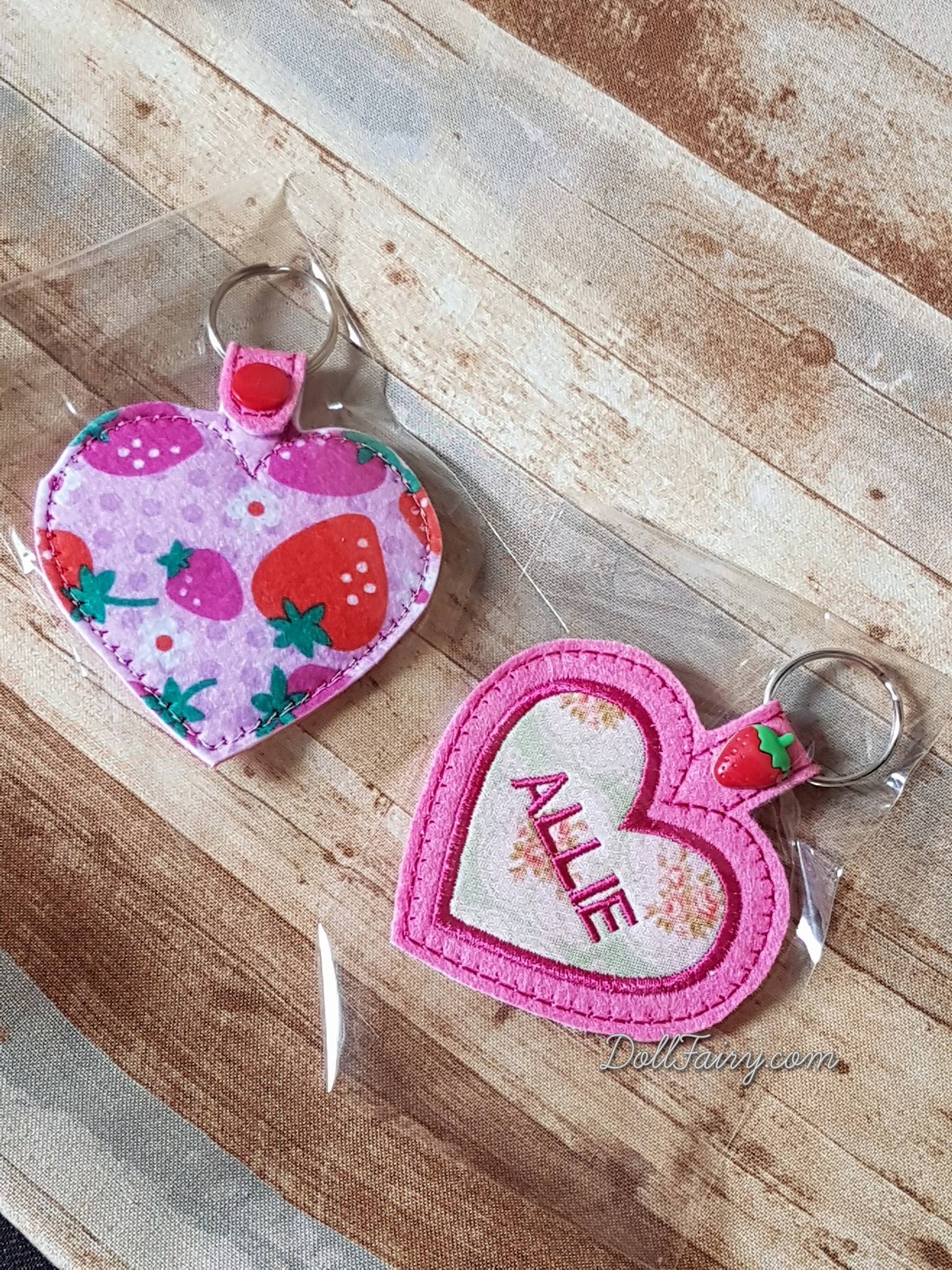 Personalised Heart Key Fob with Strawberry Snap Tab