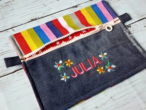 Rainbow Denim Pencil Case with Personalised Name For Julia