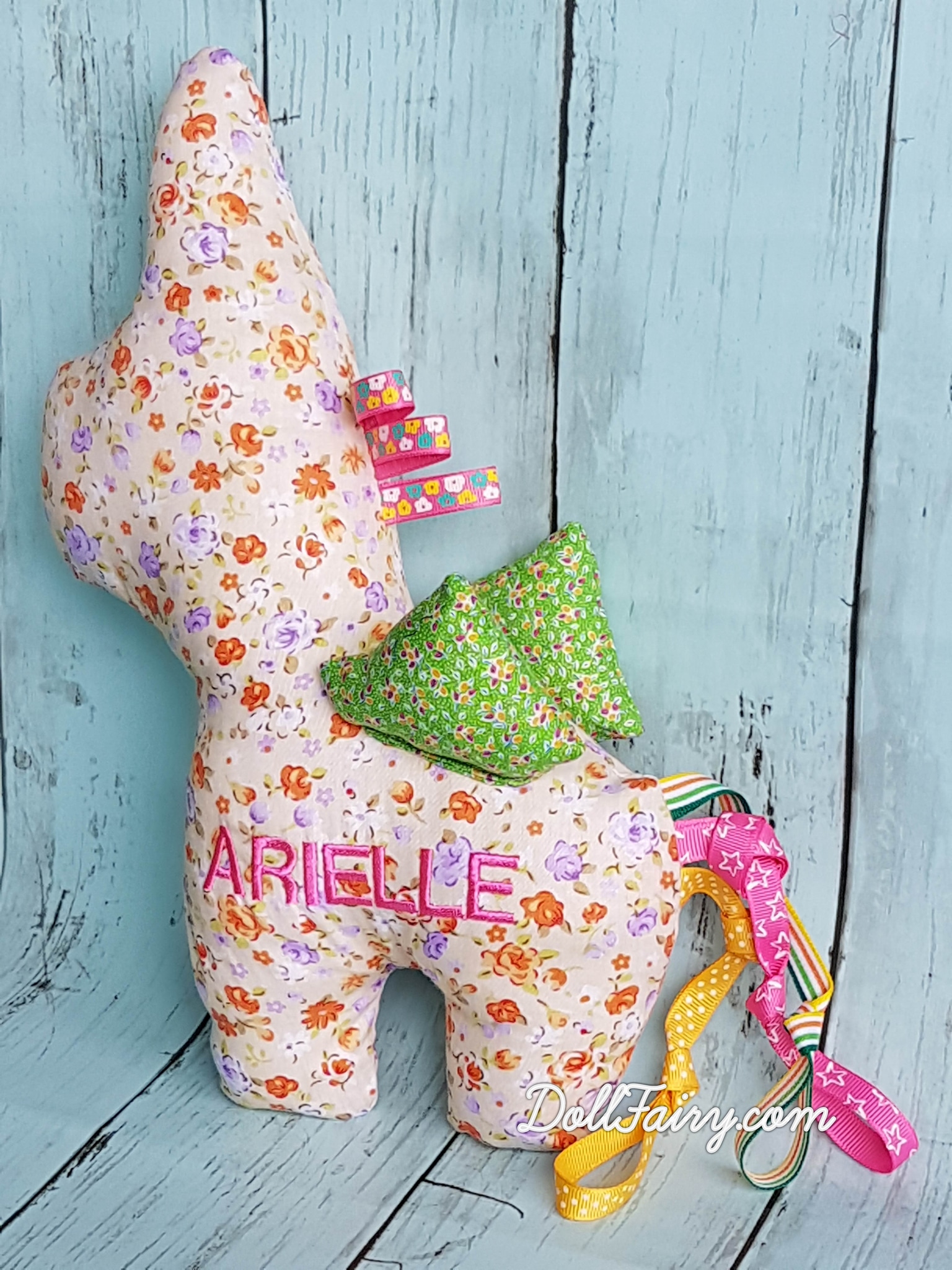 Unicorn Plushie Taggies with Personalised Name For Arielle