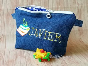 Bookworm Denim Pencil Case with Personalised Name For Javier