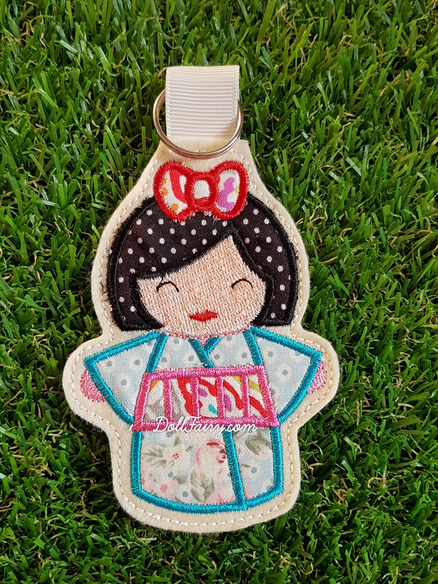 Blue Kimono Kokeshi Japanese doll key fob.