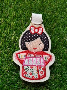 Red Kimono Kokeshi Japanese doll key fob.