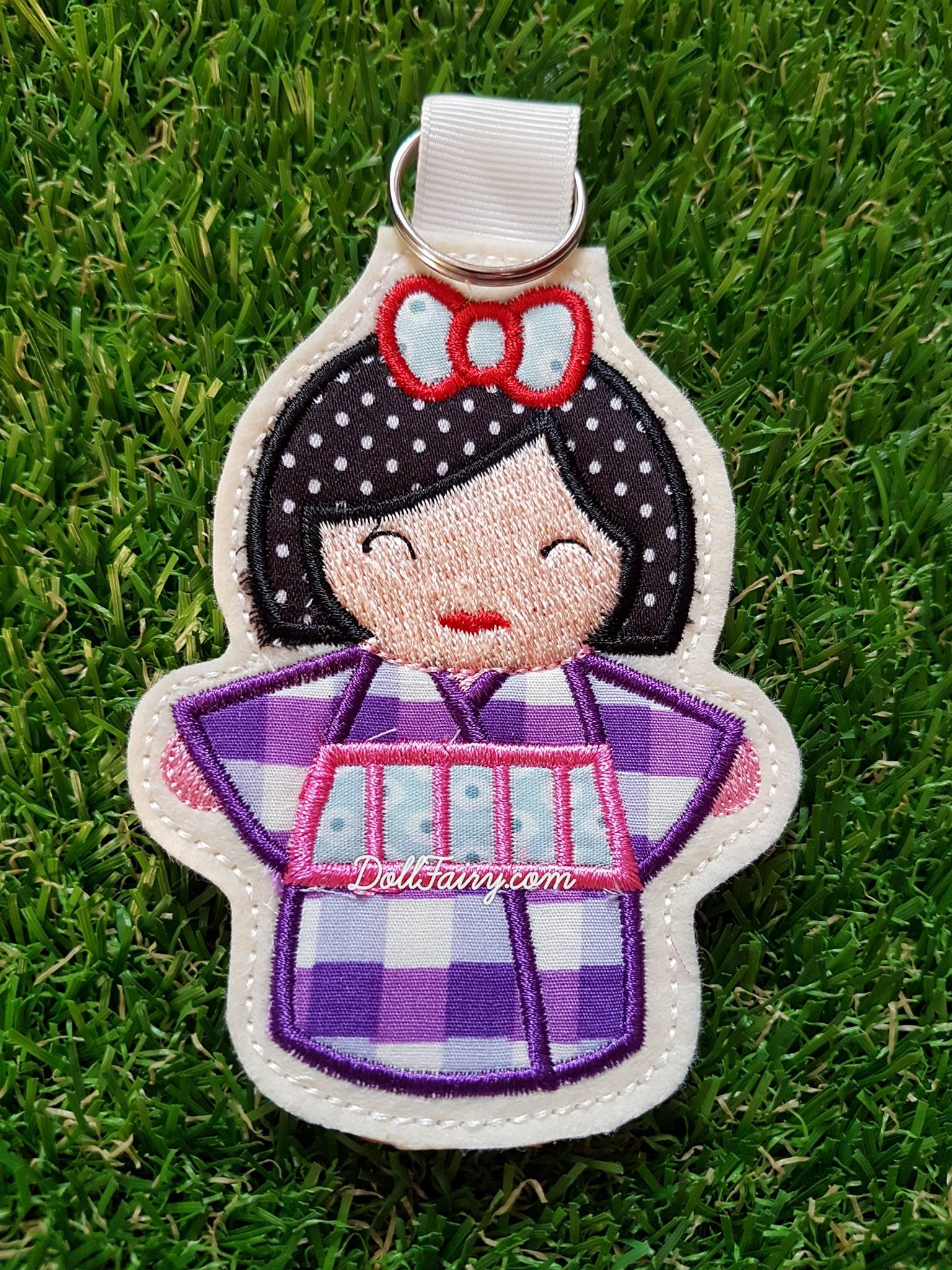 Purple Kimono Kokeshi Japanese doll key fob.