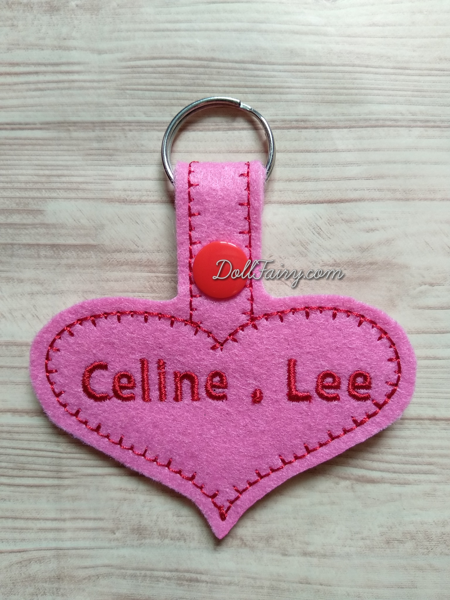 A pink heart shaped key fob for a sweet girl.
