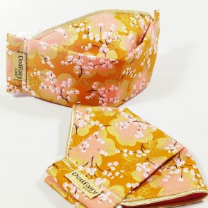 Sakura Floral Washable Reusable Face Mask With Gold Trim